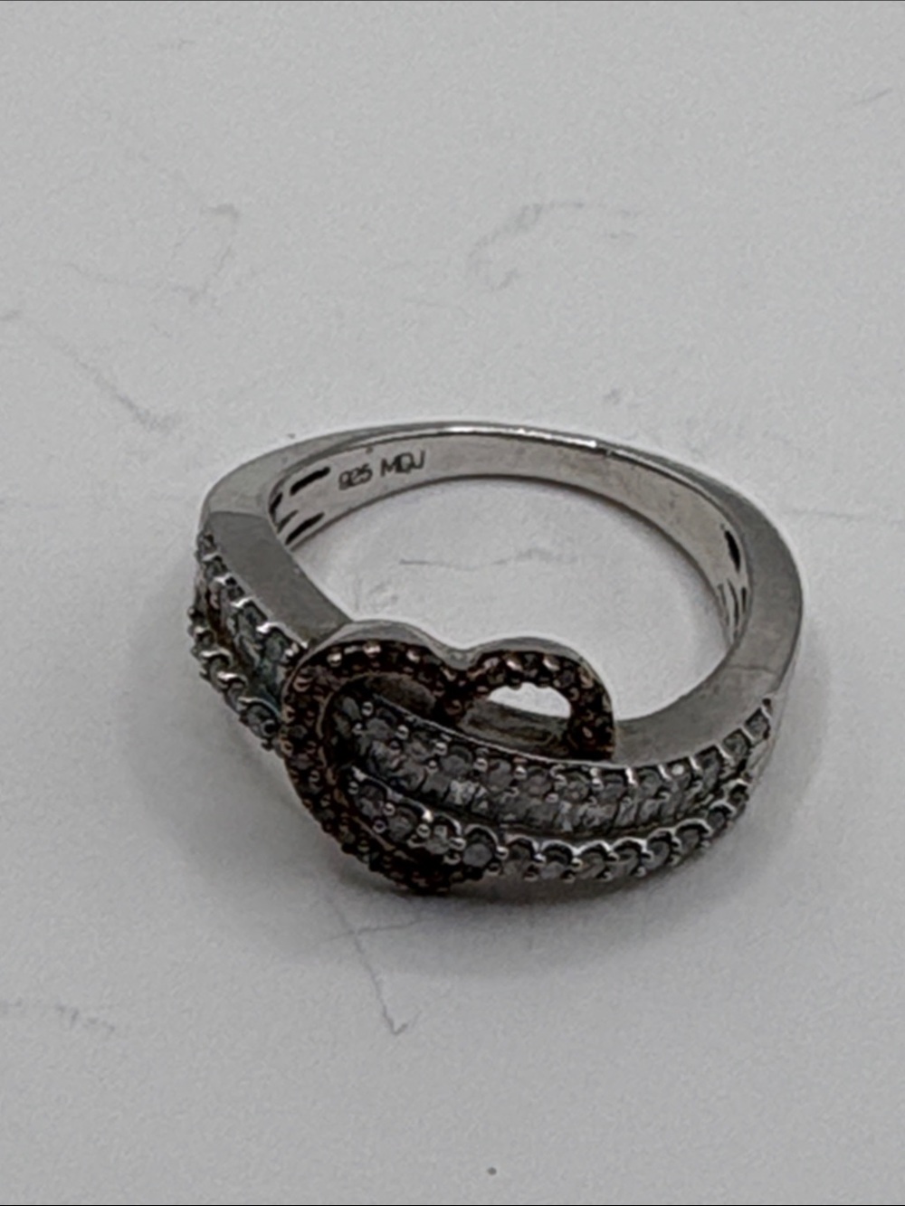 Womens Vintage Estate Sterling Silver Diamond Heart Ring size 7.75